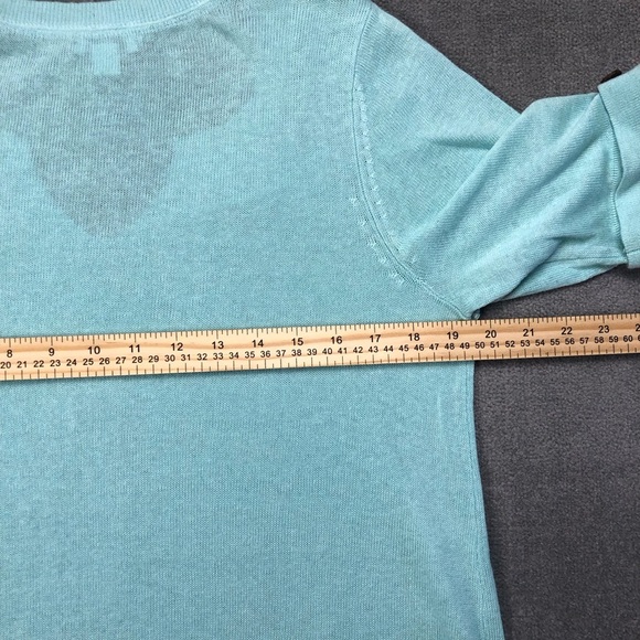 J Jill Aqua Short Cuffed Sleeve Linen Blend Knit Tunic Beachy Coastal size S - Picture 8 of 9